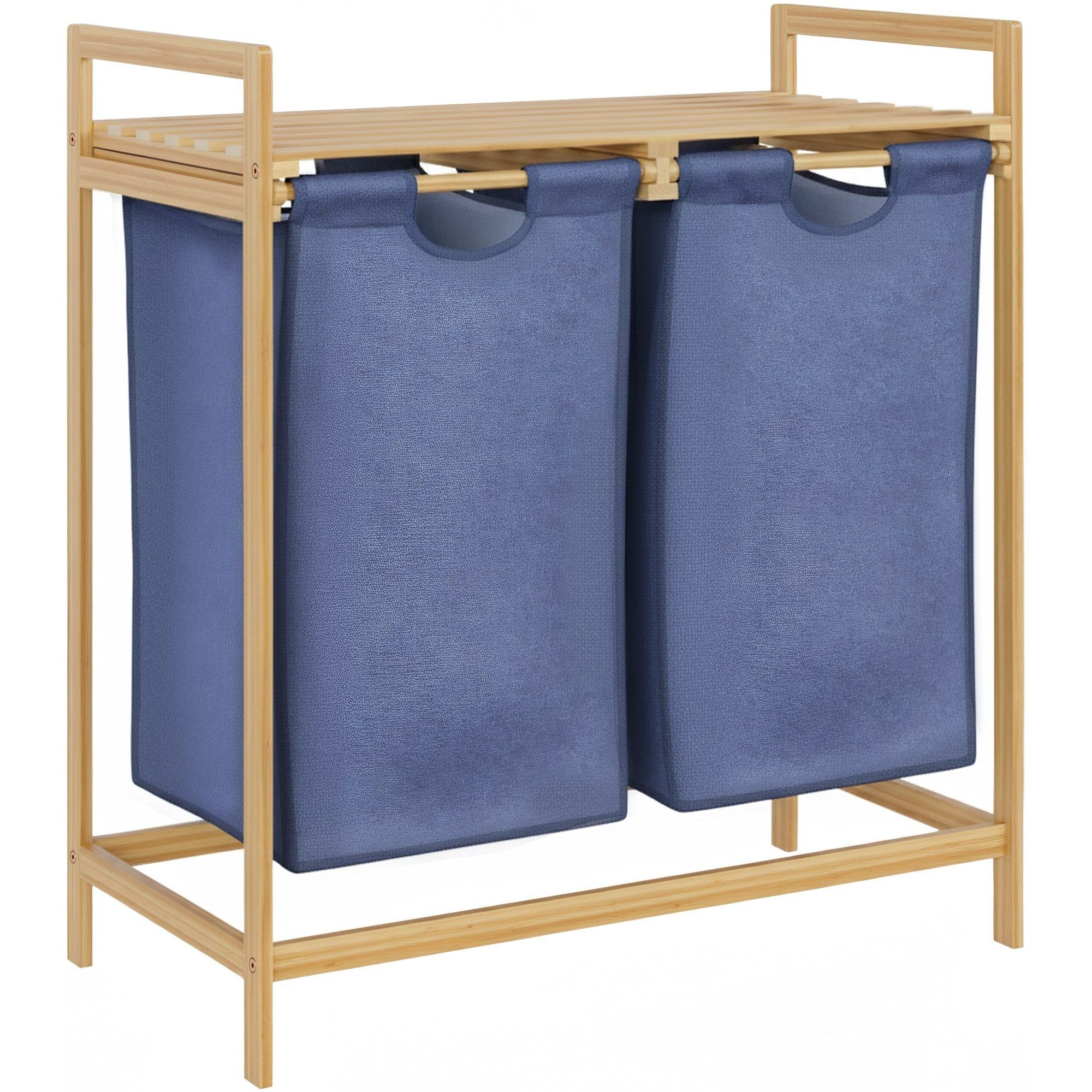 CLP Wäschebox Wäschesammler Wäschesortierer Badregal (Spar-Set, 1 St., 64 x 33 x 73 cm stabil), 2 herausziehbare Wäschesäcke, Ablage, Bambusgestell