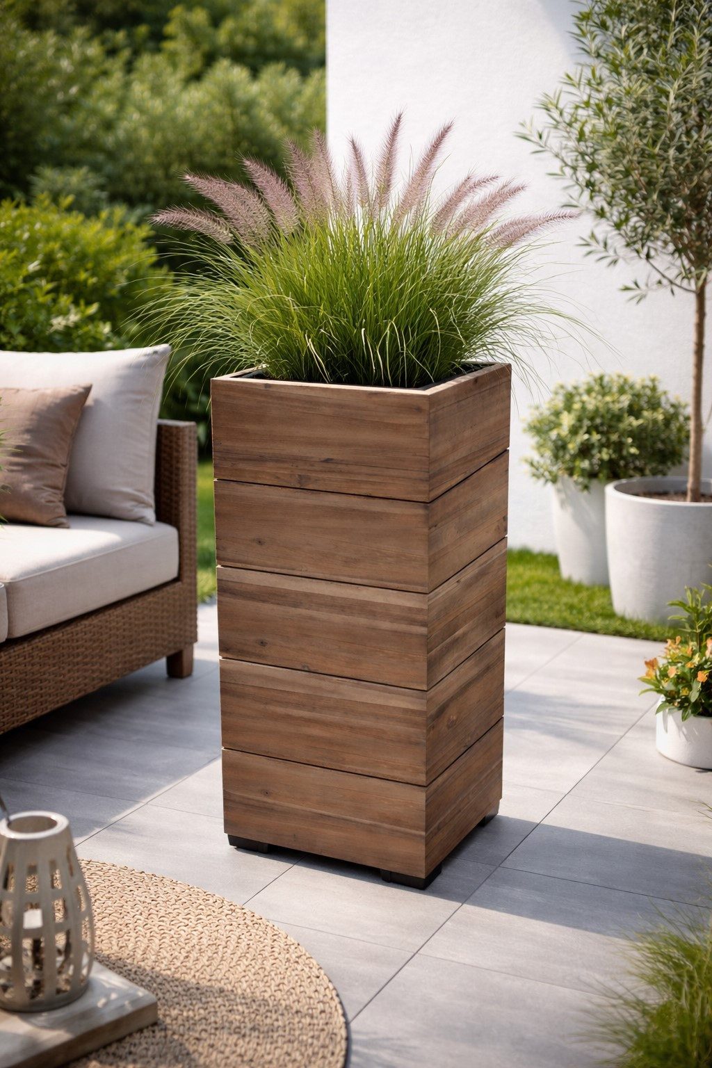 dasmöbelwerk Pflanzkübel Pflanzgefäß Pflanzkasten Blumenkasten Akazienholz 28x62 cm mit Einsatz