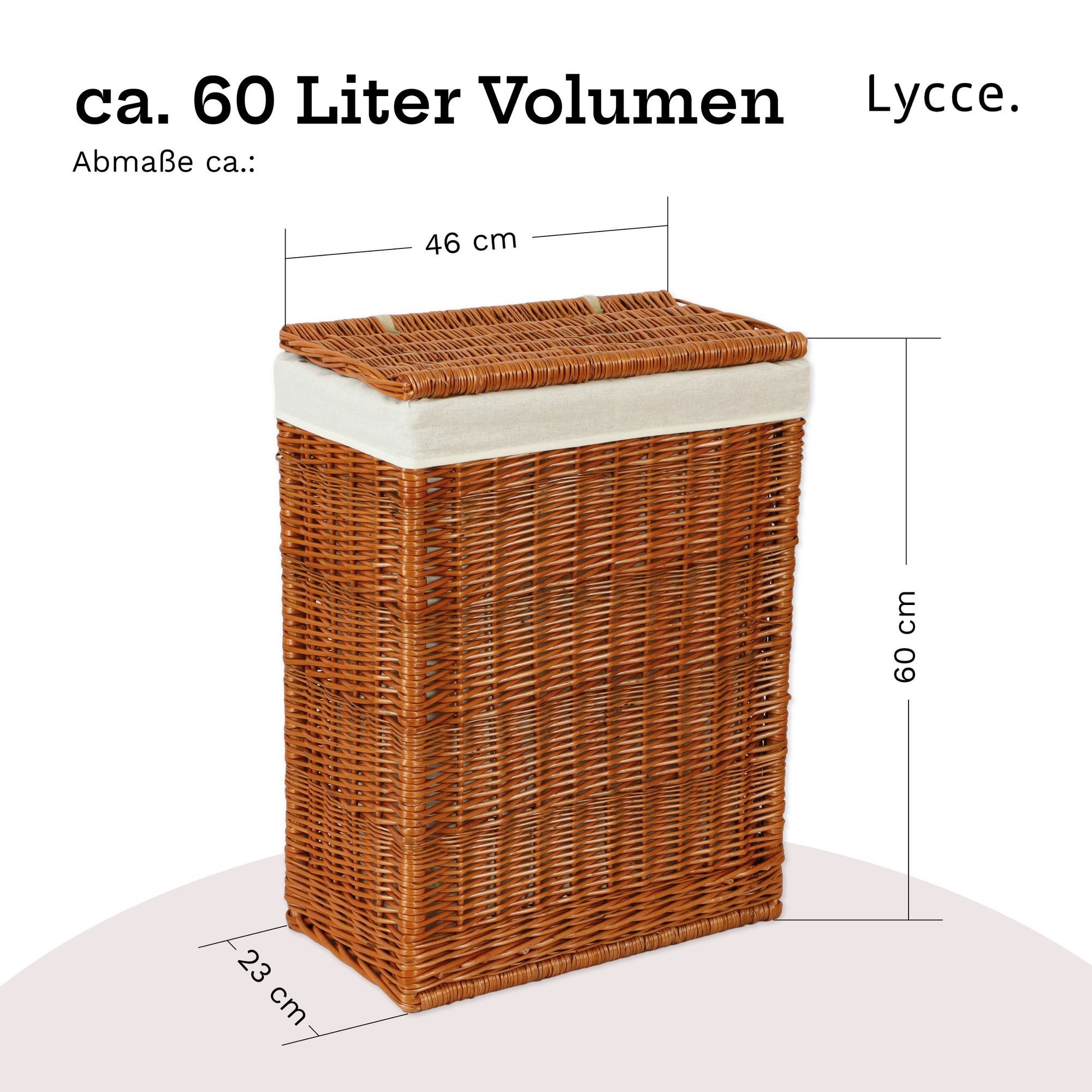 Lycce Wäschekorb Wäschekorb aus Weide geflochten mit Deckel Wäschesammler Wäschebox, Naturmaterial, ca. 60 Liter, in zwei Farben, für Nischen