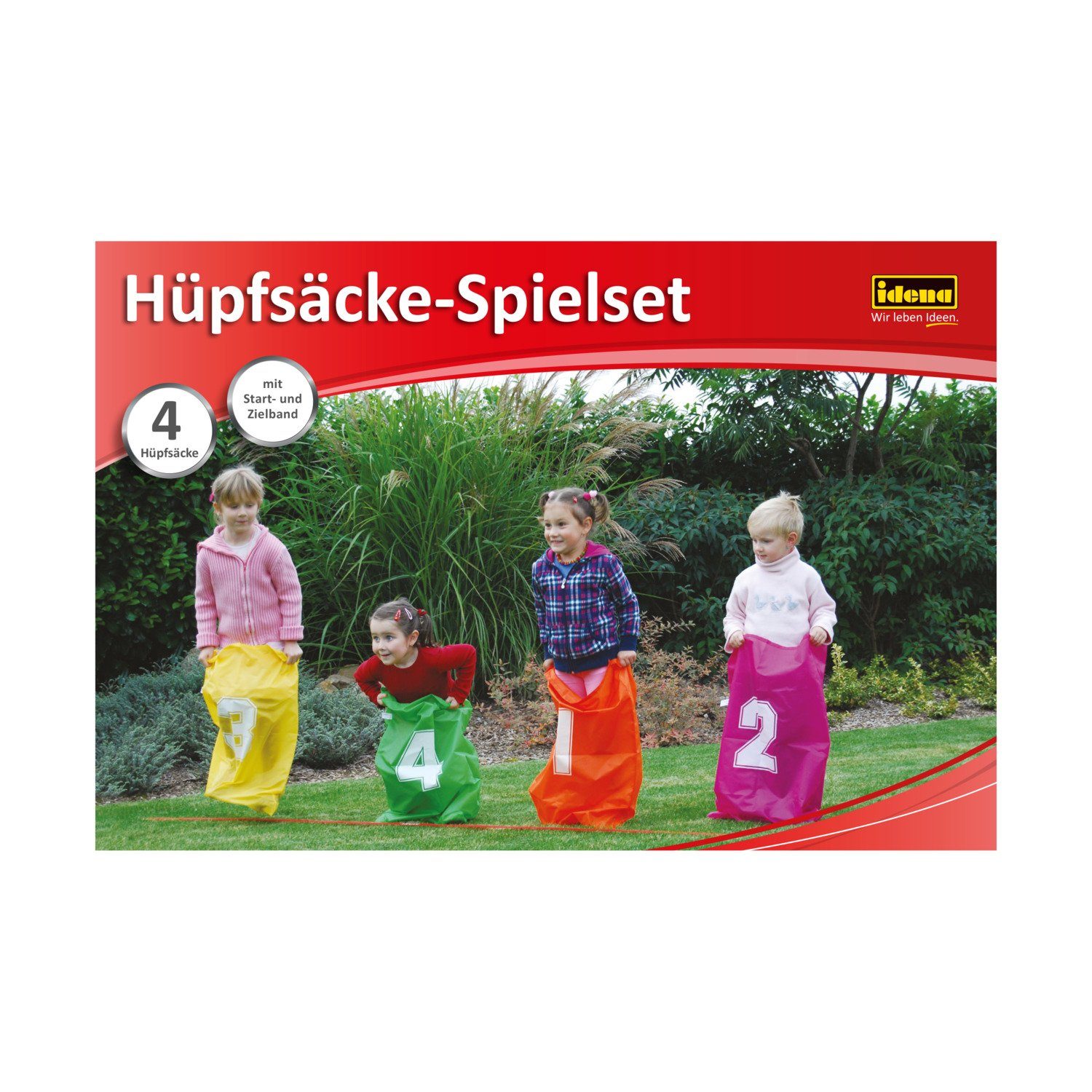 Idena Hüpfball Idena 7408881 - Hüpfsäcke Spielset mit 4 Hüpfsäcken, inklusive Band