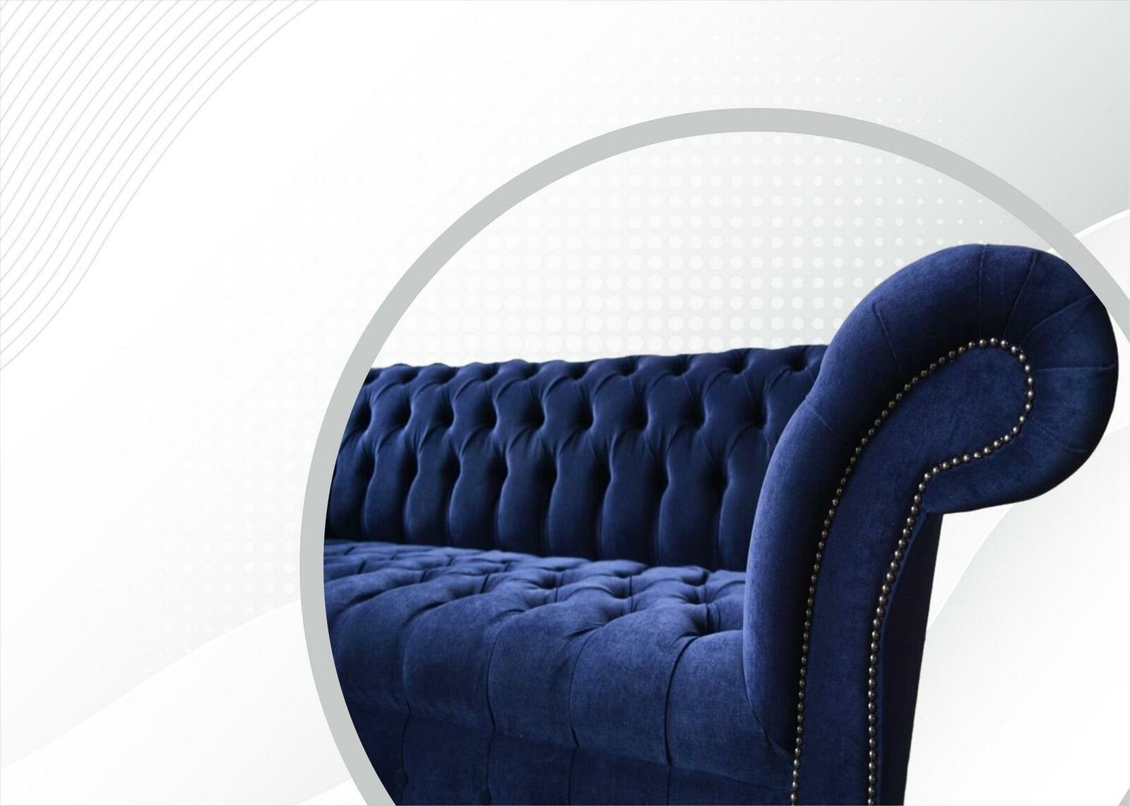 luxus 3-er Möbel Made Dunkelblauer JVmoebel in Europe Neu, Chesterfield Chesterfield-Sofa Textilmöbel