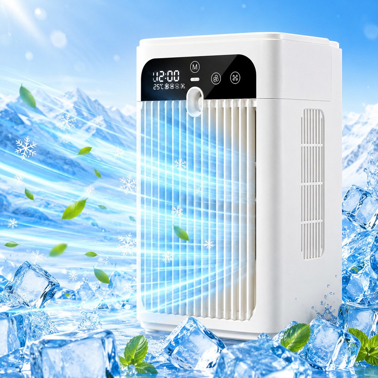 MOPUEA Ventilatorkombigerät Mini Mobile Klimaanlage 500ml Tragbarer Luftkühler Ventilator, Leiser Betrieb & 2 einstellbare Windgeschwindigkeiten