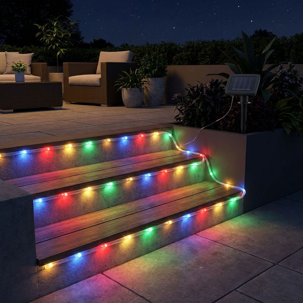 GLOBO LIGHTING LED Solarleuchte, LED-Leuchtmittel fest verbaut, Farbwechsel, Lichterkette Solar Solarlichterkette mit farbigen 50x LEDs Erdspieß