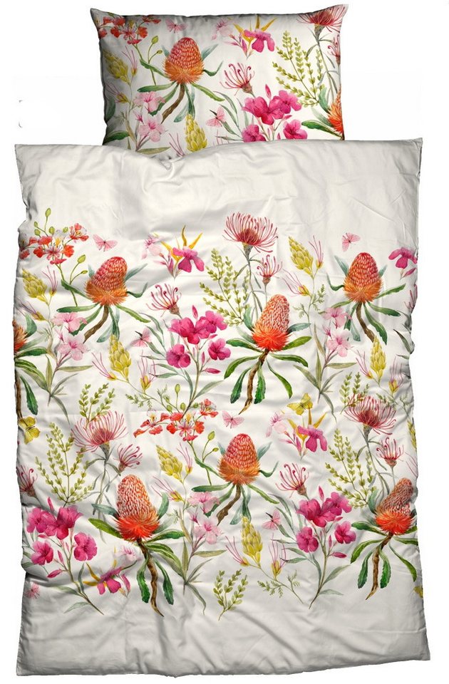 sister s. Bettwäsche Bettwäsche-Set RIVA made in Europe reine Baumwolle atmungsaktiv, Satin, 2 teilig, außergewöhnliche Blumen Blüten elegant champagnerfarbener Hintergrund