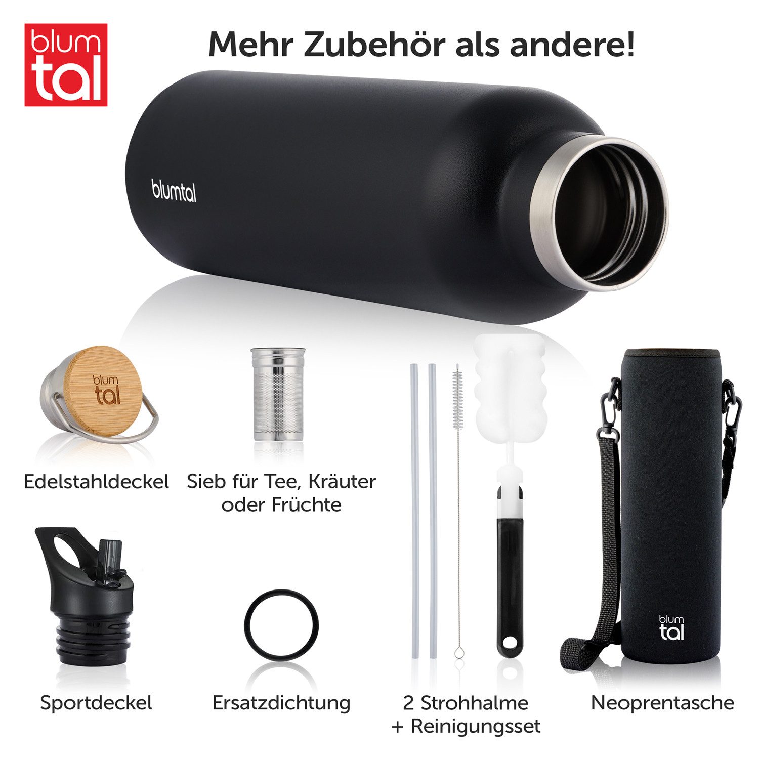 Blumtal Thermoflasche Thermosflasche 1L - doppelwandige Flasche Edelstahl 1L - BPA frei