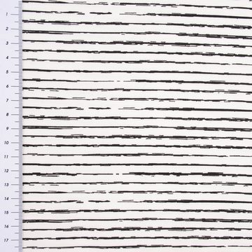 SCHÖNER LEBEN. Stoff Baumwolljersey Jersey Streifen unregelmäßig weiß schwarz 1,45m Breite, allergikergeeignet