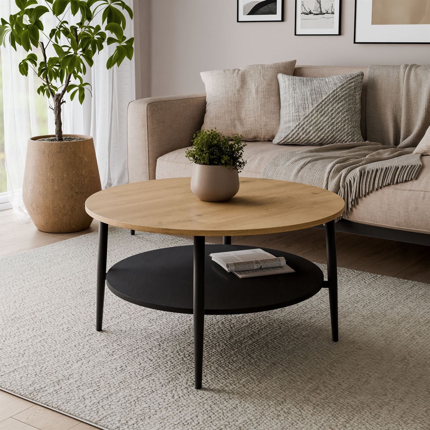 Lookway Couchtisch NORDIC mit schwarzen Beinen, Durchmesser: 80 cm, Höhe: 45 cm – Bild 2 von 5