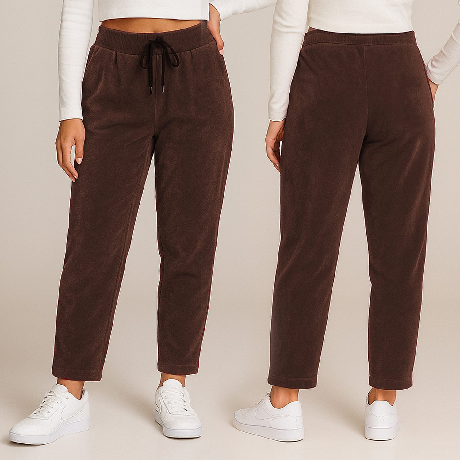 Kendindza Collection Jogger Pants Damen Cordhose Optik Hose Jogg-Pants elegant Stoffhose Stretch elastischer Stoff, weich mit Gummibund