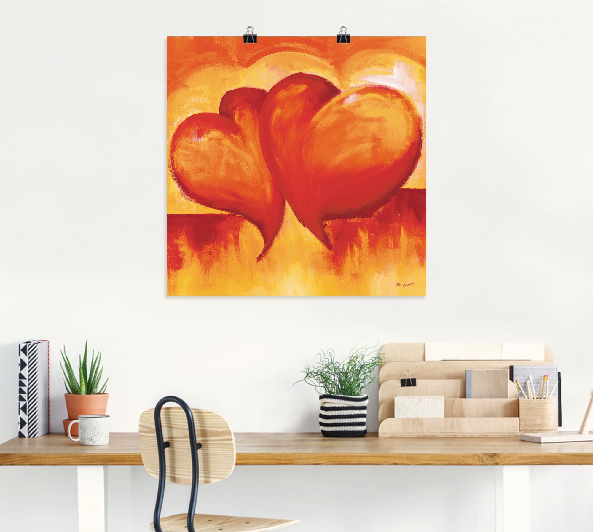Herzen Wandaufkleber - (1 Wandbild Poster St), Orange, in versch. Artland als Abstrakte Leinwandbild, oder Größen Alubild, Herzen
