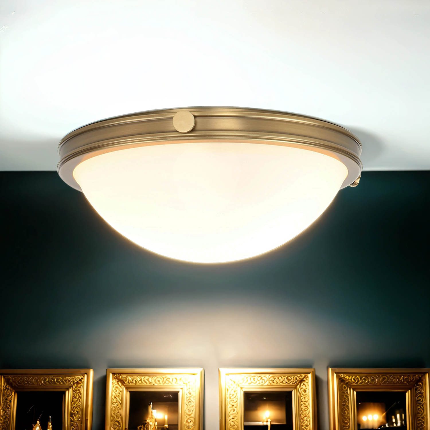 Licht-Erlebnisse Deckenleuchte GRACIA, ohne Leuchtmittel, Deckenlampe Weiß Messing Esstisch Esszimmer Glas Metall E27