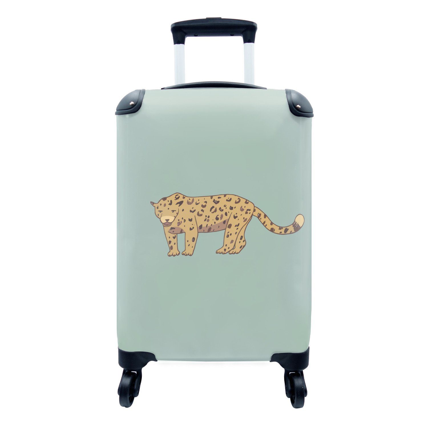 - - Kinder, Leopard Trolley, - - Grün mit Handgepäck Reisekoffer Handgepäckkoffer rollen, Jungen - Reisetasche MuchoWow Kinder Ferien, Blau Rollen, 4 für