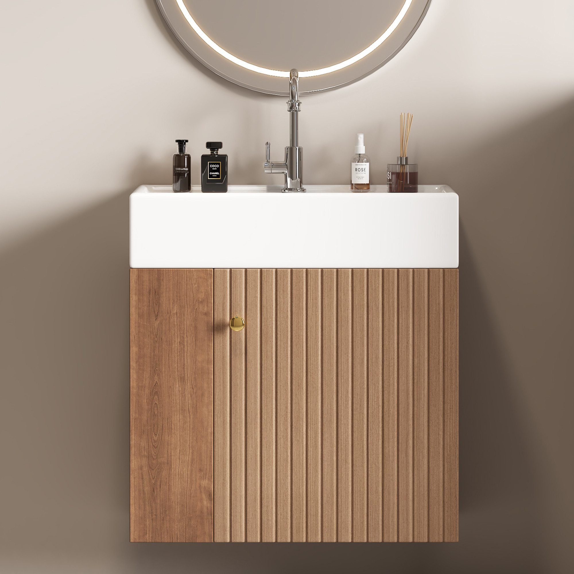 Flieks Waschtisch (1-St., Badschrank Badezimmermöbel wandhängend), Waschbeckenunterschrank mit Waschbecken Badmöbel in Breite 55 cm