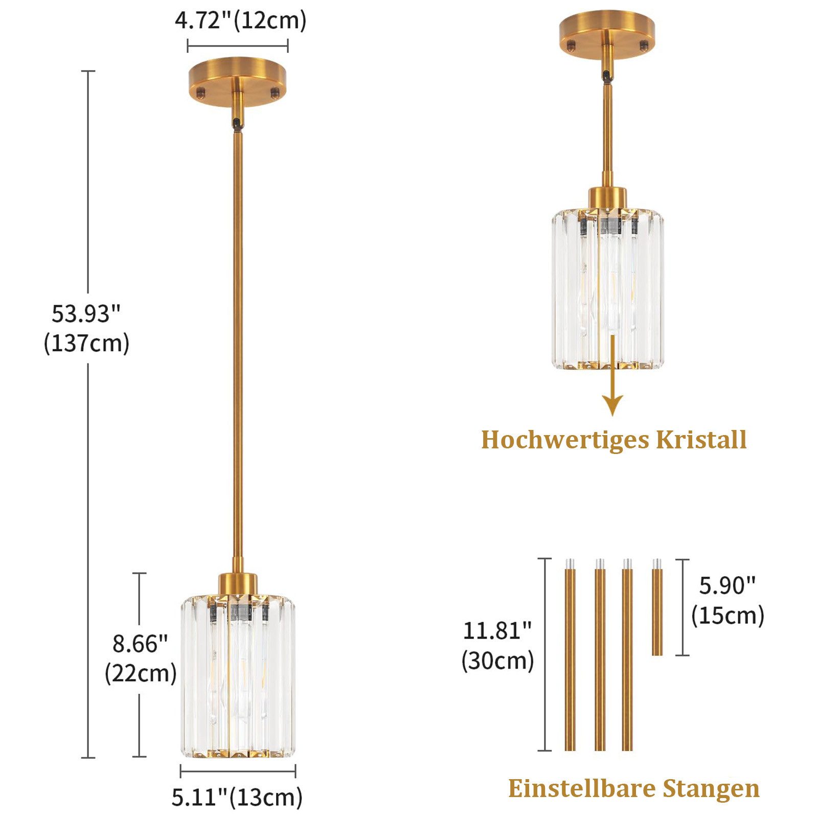 MUPOO LED-Hängeleuchte Dimmbar LED Pendelleuchte für Kücheninsel, Modern Hängeleuchte, Kristall, K9-Kristall, LED fest integriert, Mini-Kronleuchter für Esszimmer, Flur