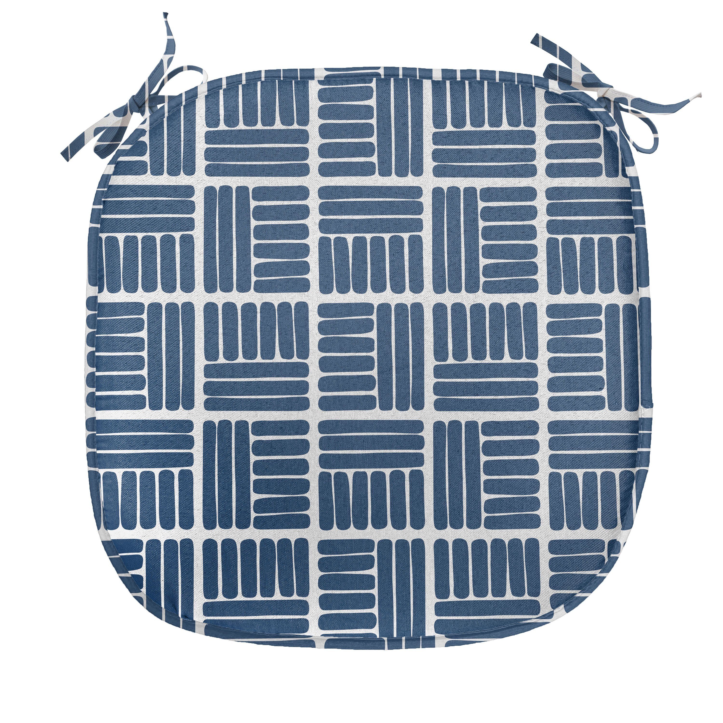 Abakuhaus Stuhlkissen Dekoratives Navy für Küchensitze, blau in mit Riemen wasserfestes Quadrate Kissen Streifen