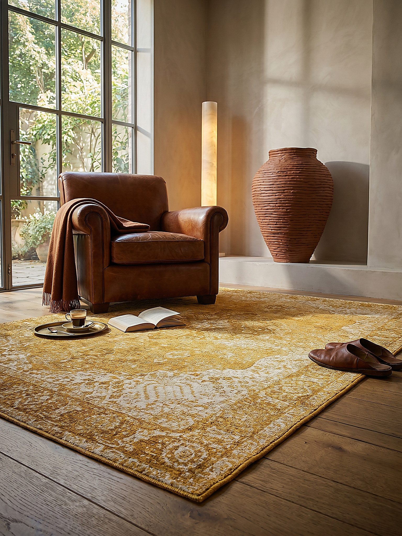 KADIMA DESIGN Teppich COQUET Flachgewebe-Teppich Orient bunt Boho klassisch 120x170 Senfgelb, Rechteckig, Höhe: 4 mm, Acryl-Mischung, pflegeleicht, Fußbodenheizung, weich, rutschfest