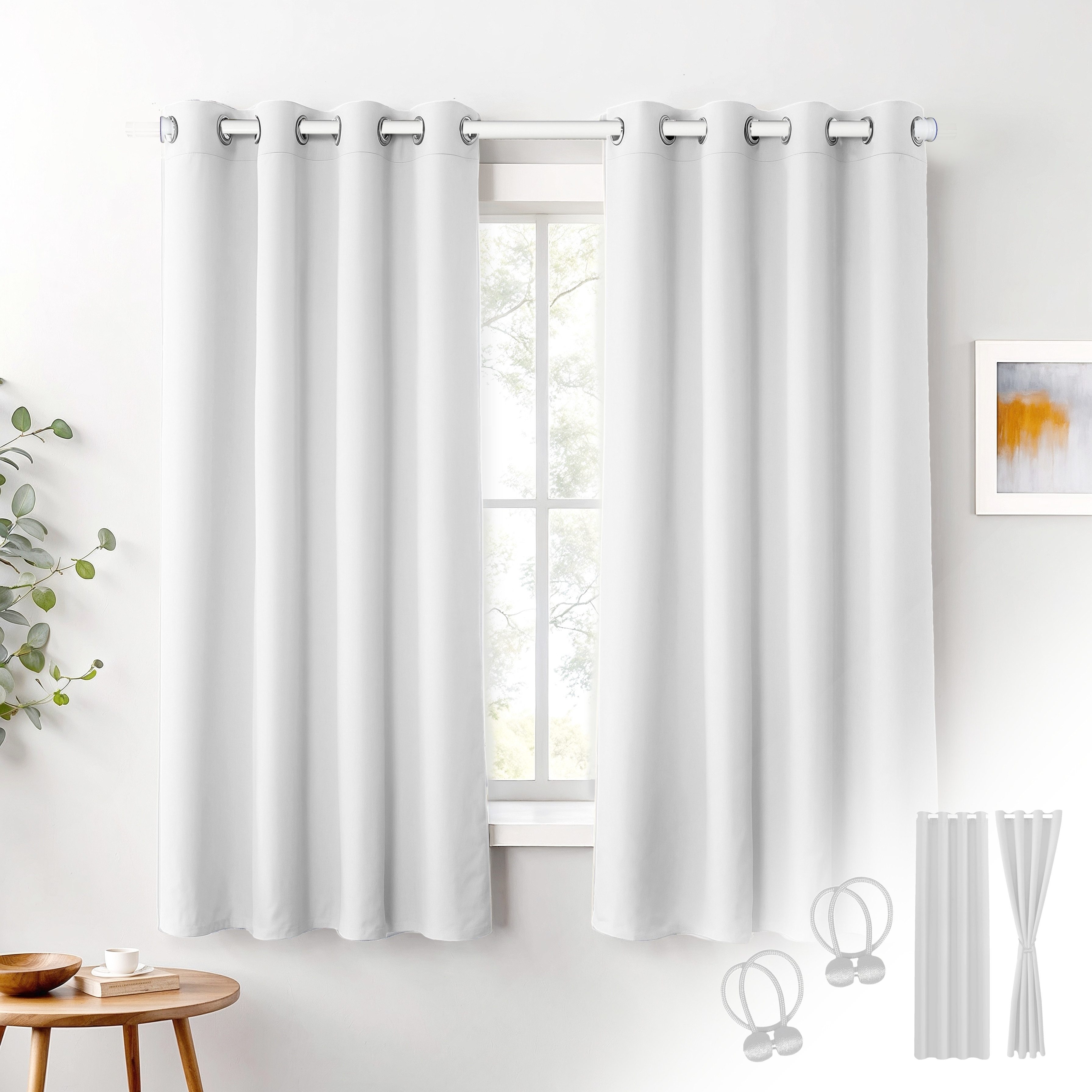 Cozyor Vorhang weiß 2er Set + 2 Raffhalter - Gardine mit Ösen wahlweise mit günstig online kaufen