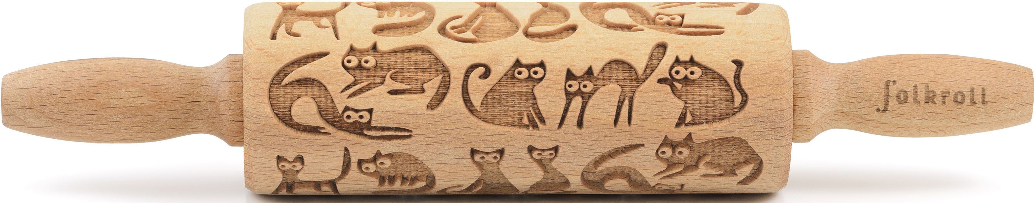 folkroll Teigroller 3D-Motiv-Teigrolle Massivholz, Katzen