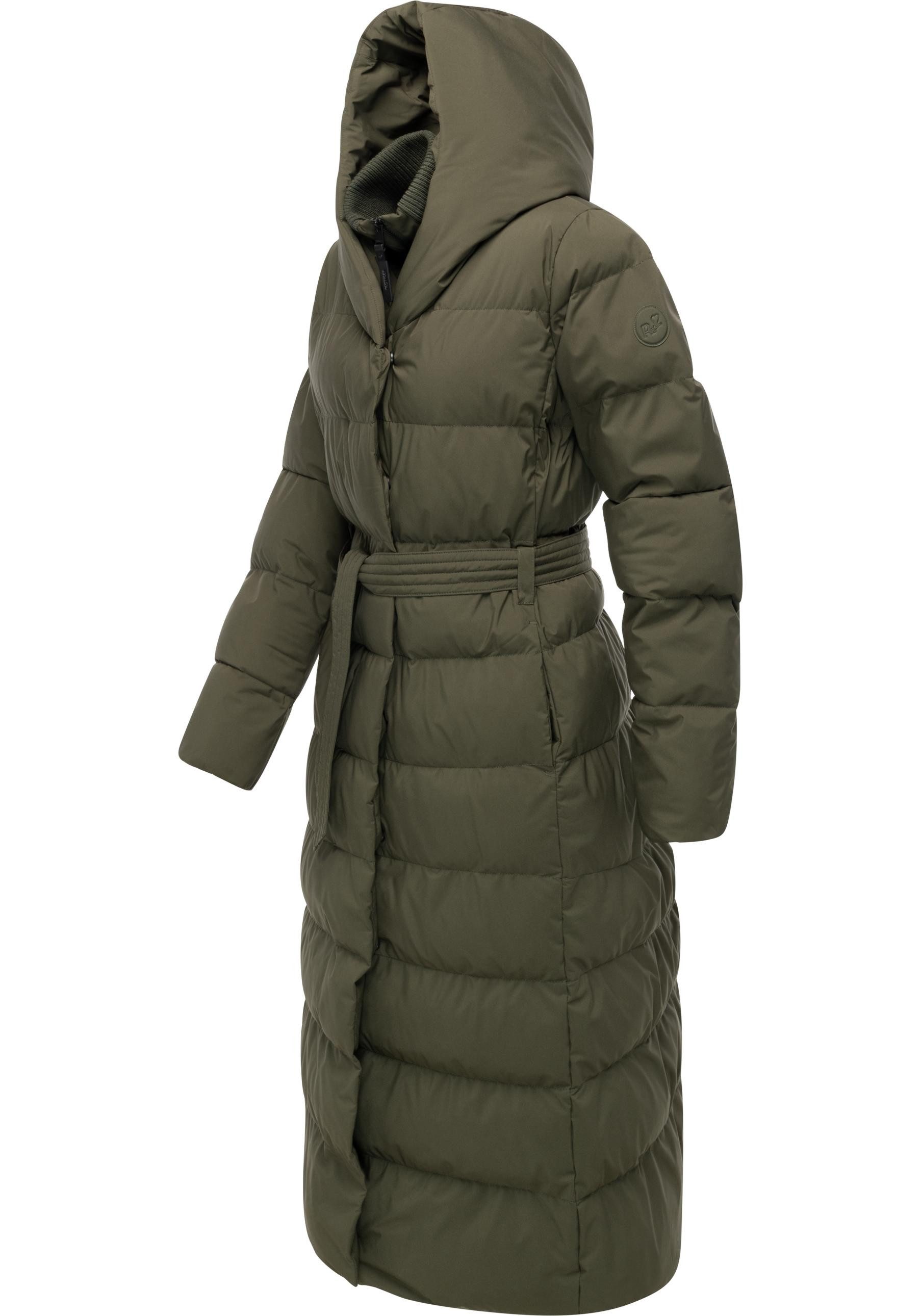 Ragwear Steppmantel Niani Long Langer warmer Wintermantel mit Bindegürtel
