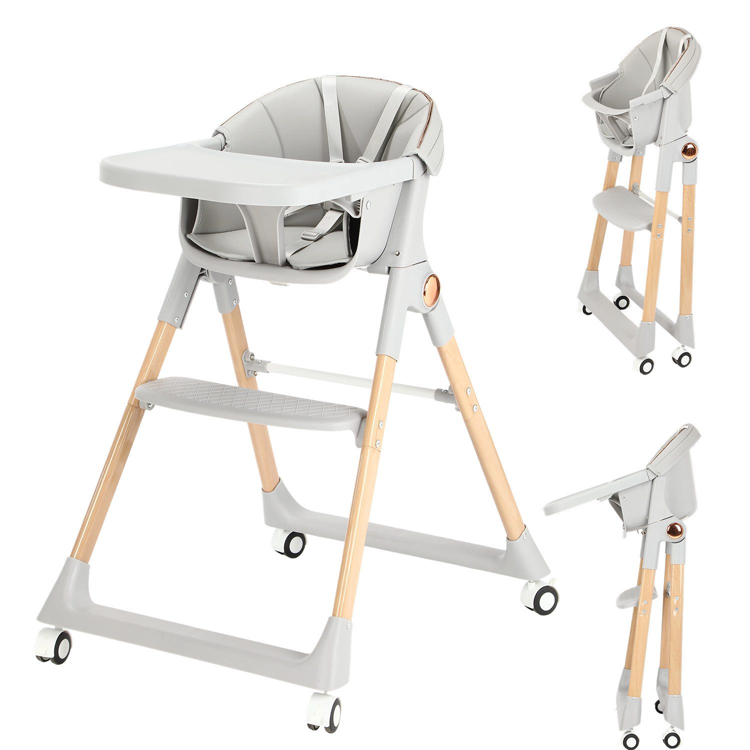 oyajia Hochstuhl Kinderstuhl Stuhl Baby Kinderstuhl Klappbar mit Esstablett (Babystuhl mit Tablett und 5-Punkt-Gurt, Fußstütze, Einfach zu Reinigen), ab 6 Monaten bis 3 Jahren