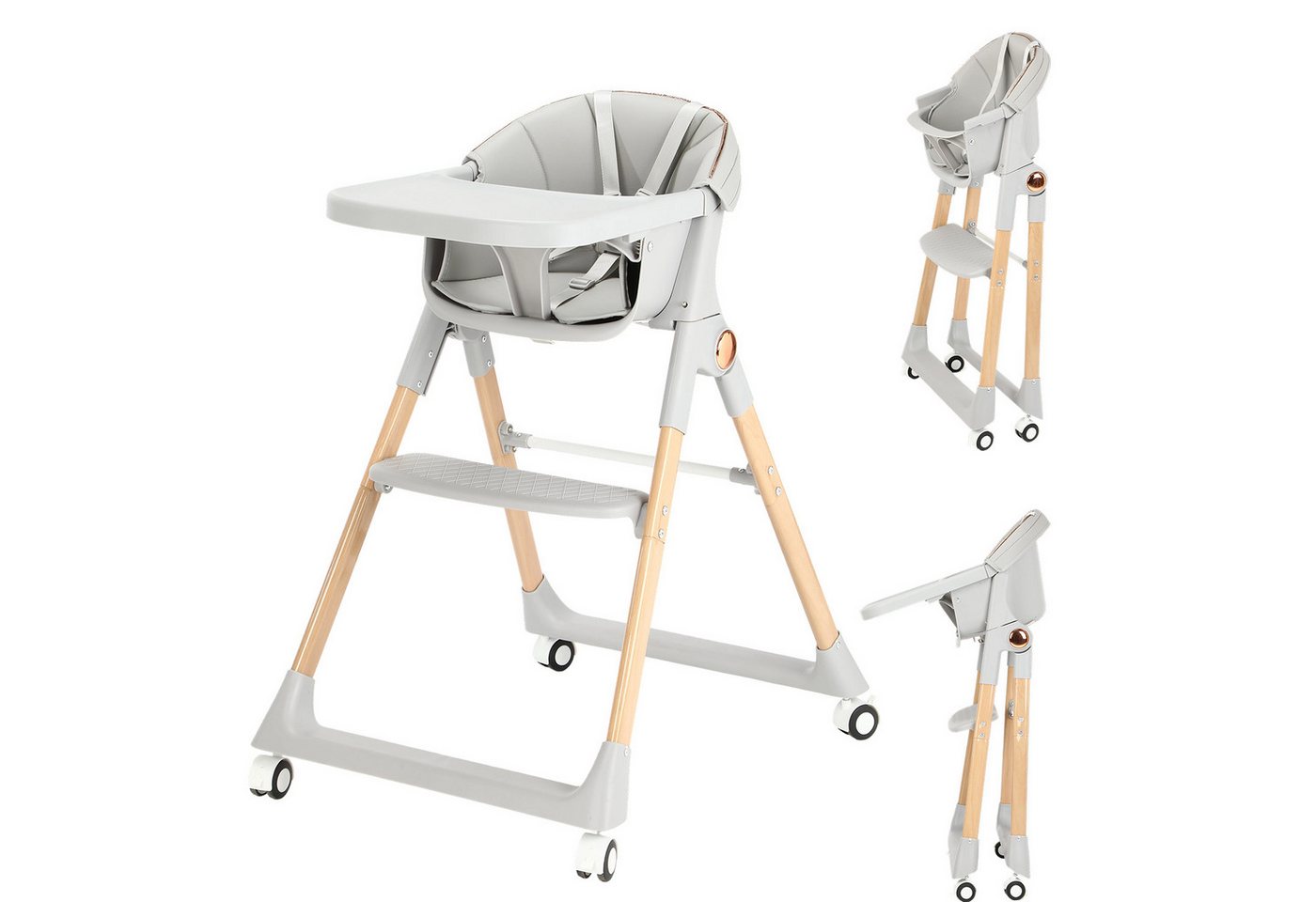 oyajia Hochstuhl Kinderstuhl Stuhl Baby Kinderstuhl Klappbar mit Esstablett (Babystuhl mit Tablett und 5-Punkt-Gurt, Fußstütze, Einfach zu Reinigen), ab 6 Monaten bis 3 Jahren