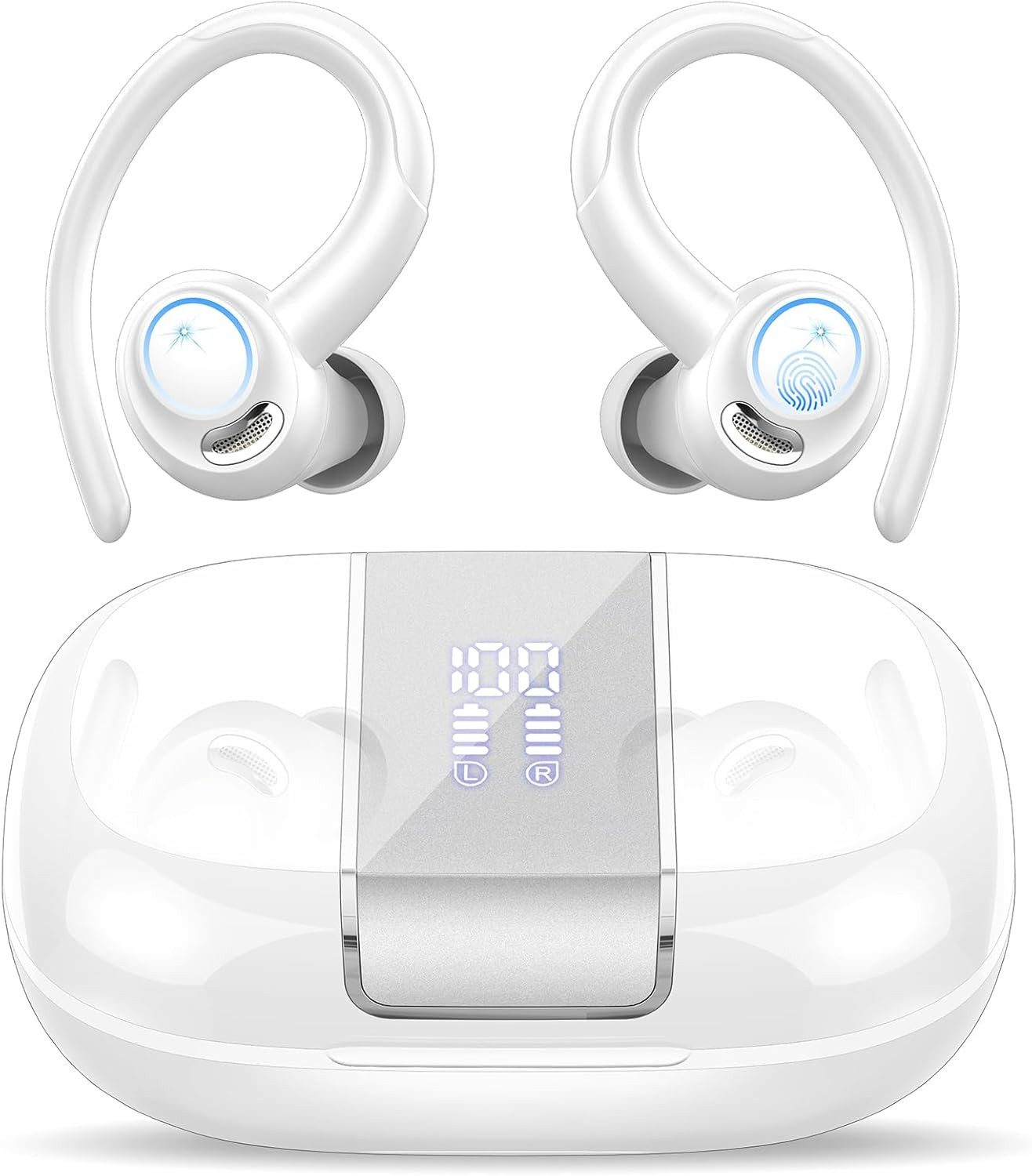 BRAIDOL Bluetooth Kopfhörer Sport,Open Ear Kopfhörer mit HD Mic Open-Ear-Kopfhörer (Kopfhörer Kabellos Bluetooth 5.3 mit Ohrhaken, 48Std 3D Stereo In Ear Kopfhörer mit ENC Mic, LED-Anzeige, Touch Control, Ohrhörer IP7 Wasserdicht)