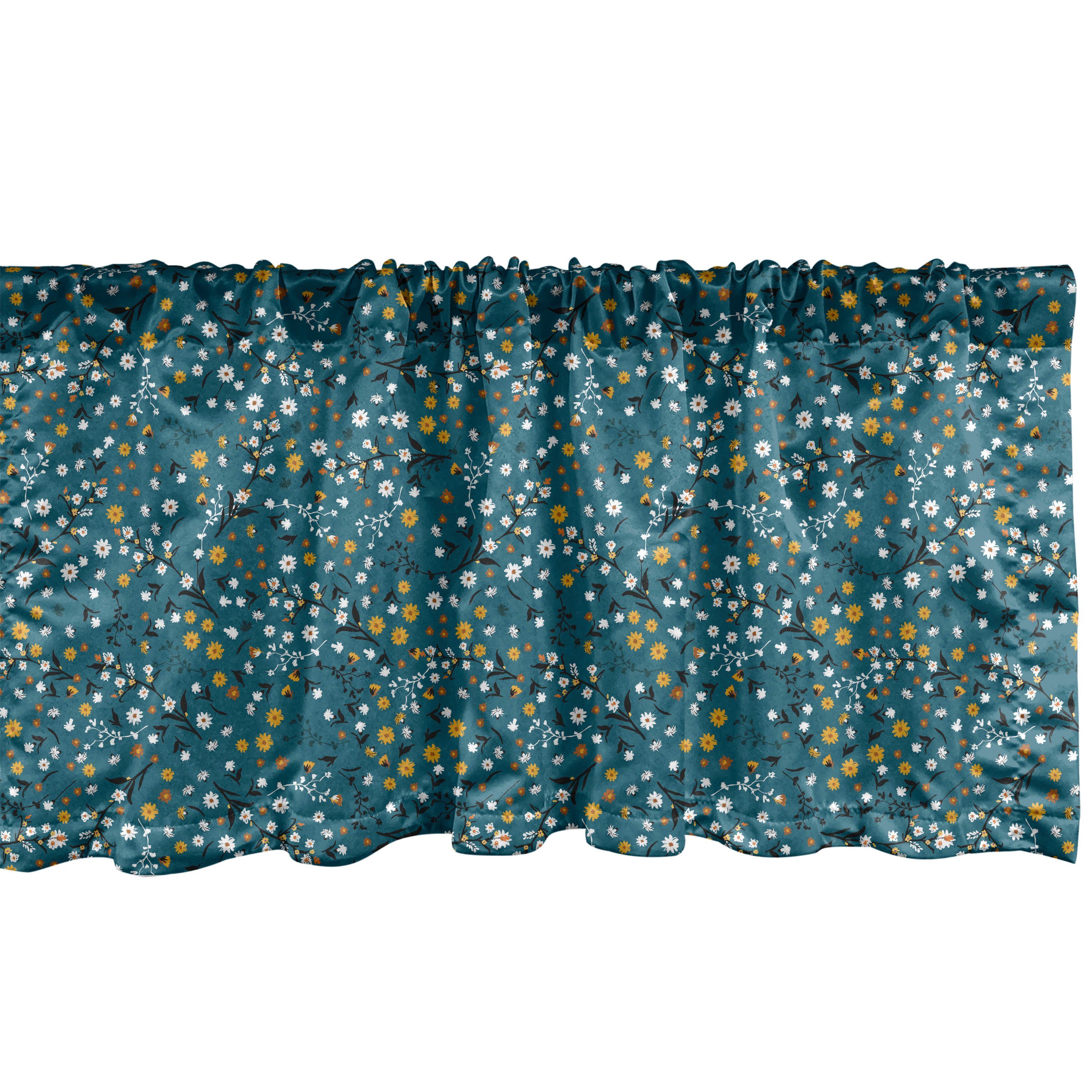 Scheibengardine Vorhang Volant für Küche Schlafzimmer Dekor mit Stangentasche, Abakuhaus, Microfaser, Blumen Frühlings-Blumen-Kunstwerk