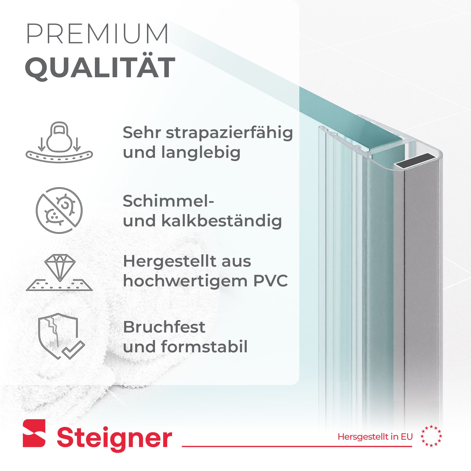 STEIGNER Duschdichtung Magnetduschdichtungen UKM01 201 cm 2 Stk Set 180° Transparent 3,5-5 mm, L: 201 cm, (2 Stück Packung, 2-St., Einzeldichtung), Duschdichtun – Bild 3 von 5