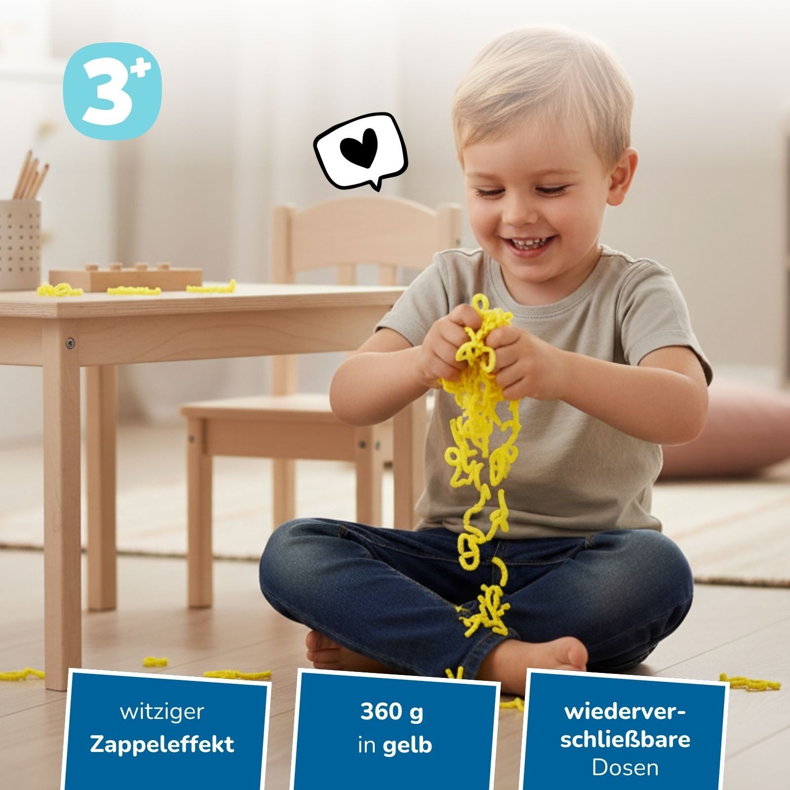alldoro Fidget-Gadget Squishy Worms, 360g gelbe Fidget-Würmchen, Sensorisches Anti-Stress Spielzeug mit coolem Zappel-Effekt zum Kneten