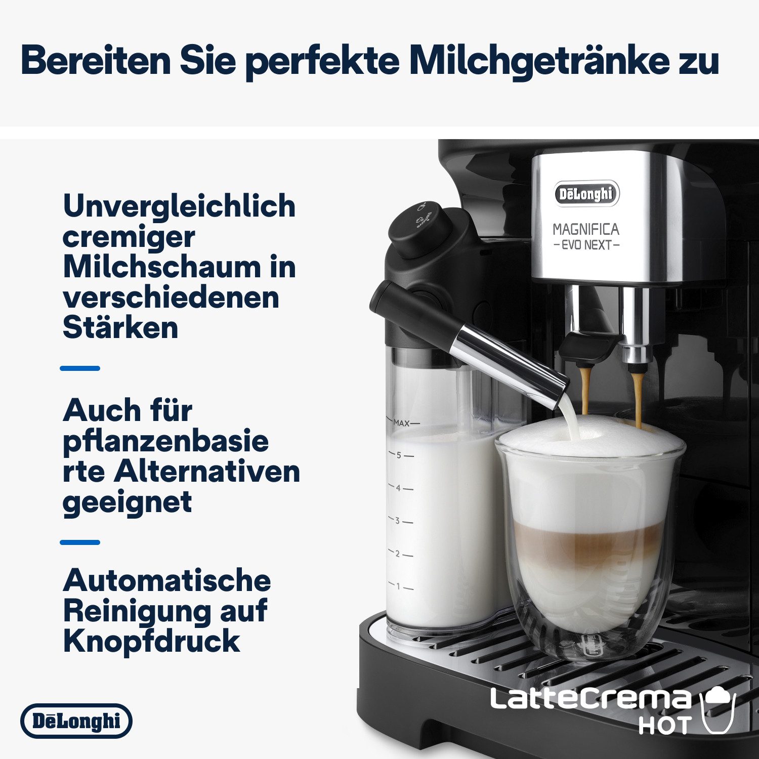 De'Longhi Kaffeevollautomat Magnifica Evo Next ECAM310.60.B - Barista-Genuss per Touch, schwarz, MyLatteFunktion, 3 Benutzerprofile, LatteCrema Milchsystem, 10  – Bild 4 von 5