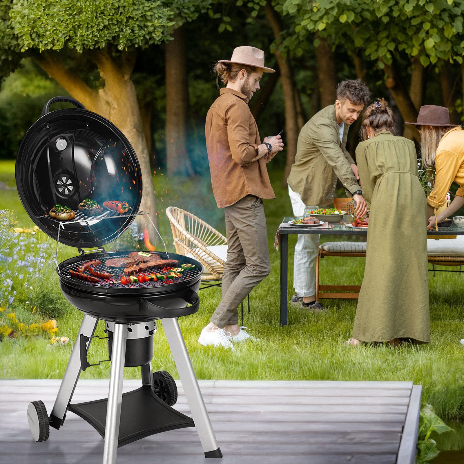 TAINO Holzkohlegrill, Kann mühelos auf- und zugeklappt werden, mit Warmhalterost