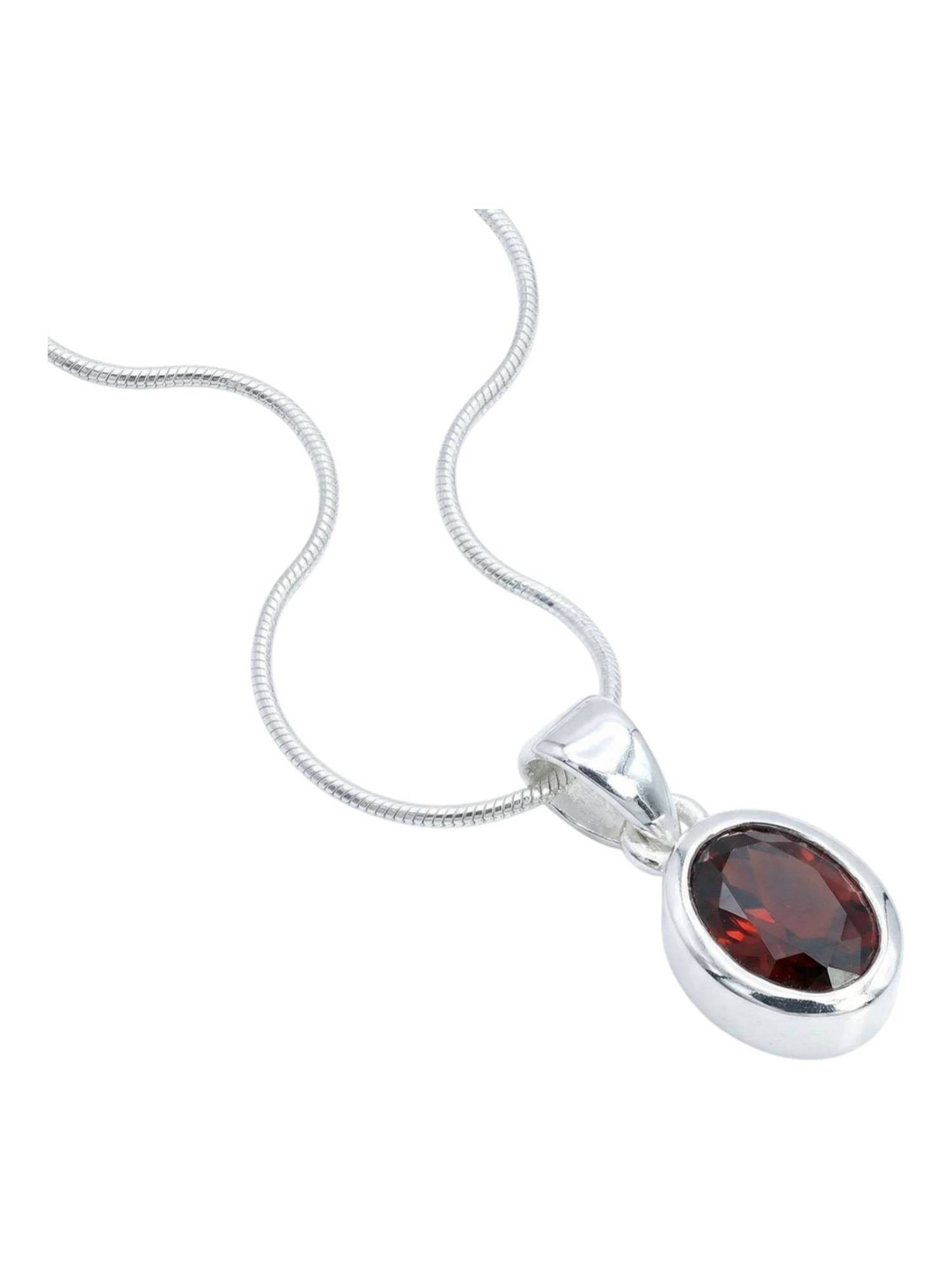 mantraroma Kette mit Anhänger PIANURA aus 925 Silber mit Granat facettiert (Kettenanhänger uns Kette), 925 Sterling Silber Ketten mit Kettenanhänger für Damen