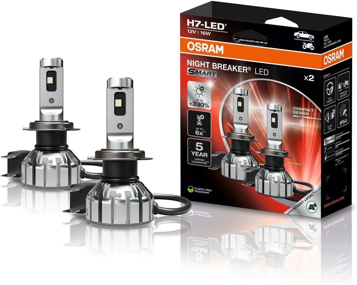 Osram KFZ-Ersatzleuchte NIGHT BREAKER LED SMART H7, H7, 2 St., Kaltweiß, Bis zu 330% mehr Helligkeit & 6000K