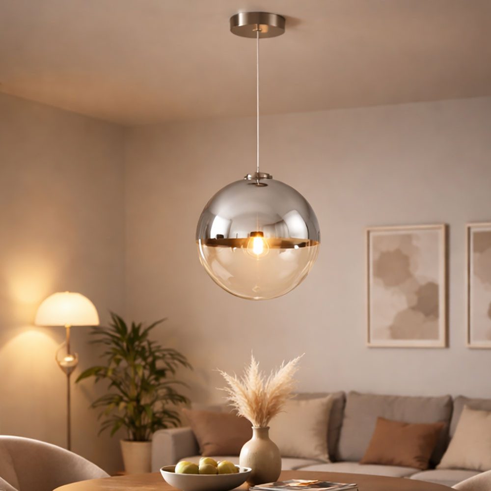 GLOBO LIGHTING LED Pendelleuchte, Leuchtmittel inklusive, Warmweiß, Pendellampe Hängeleuchte Wohnzimmerlampe Glaskugel silber LED H 120 cm