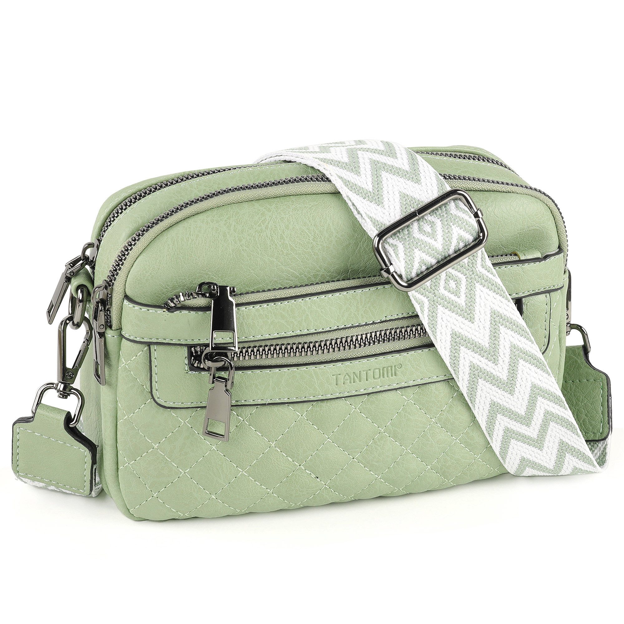 TANTOMI Schultertasche Umhängetaschen Damen, Crossbody Bag mit mehreren Fächern (Damen Handtasche mit Weich Breiter Gurt), Design mit mehreren Reißverschlüssen