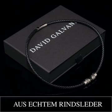 David Galvani Kette mit Anhänger Herren Halskette Lederkette Silber, Edelstahl 316L