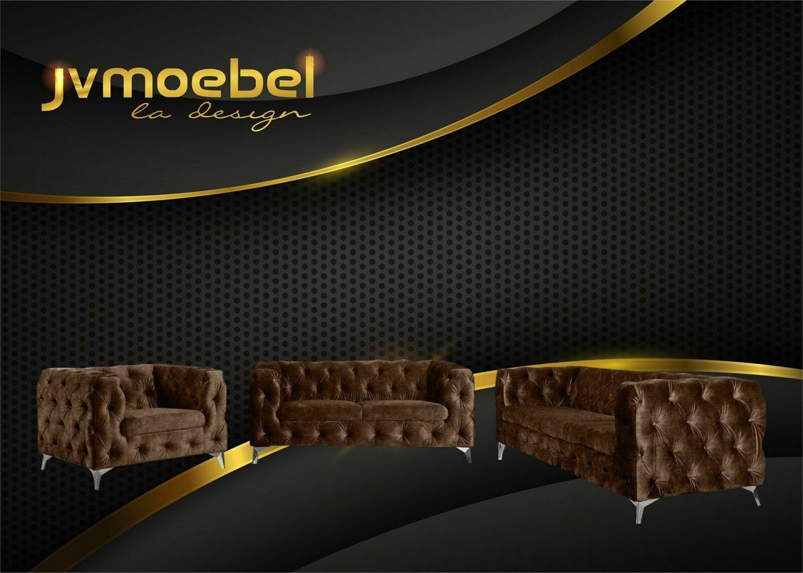 Braun Design Garnitur Couch JVmoebel Textil Sitzer Sofagarnitur Chesterfield Wohnlandschaft Chesterfield-Sofa, 321