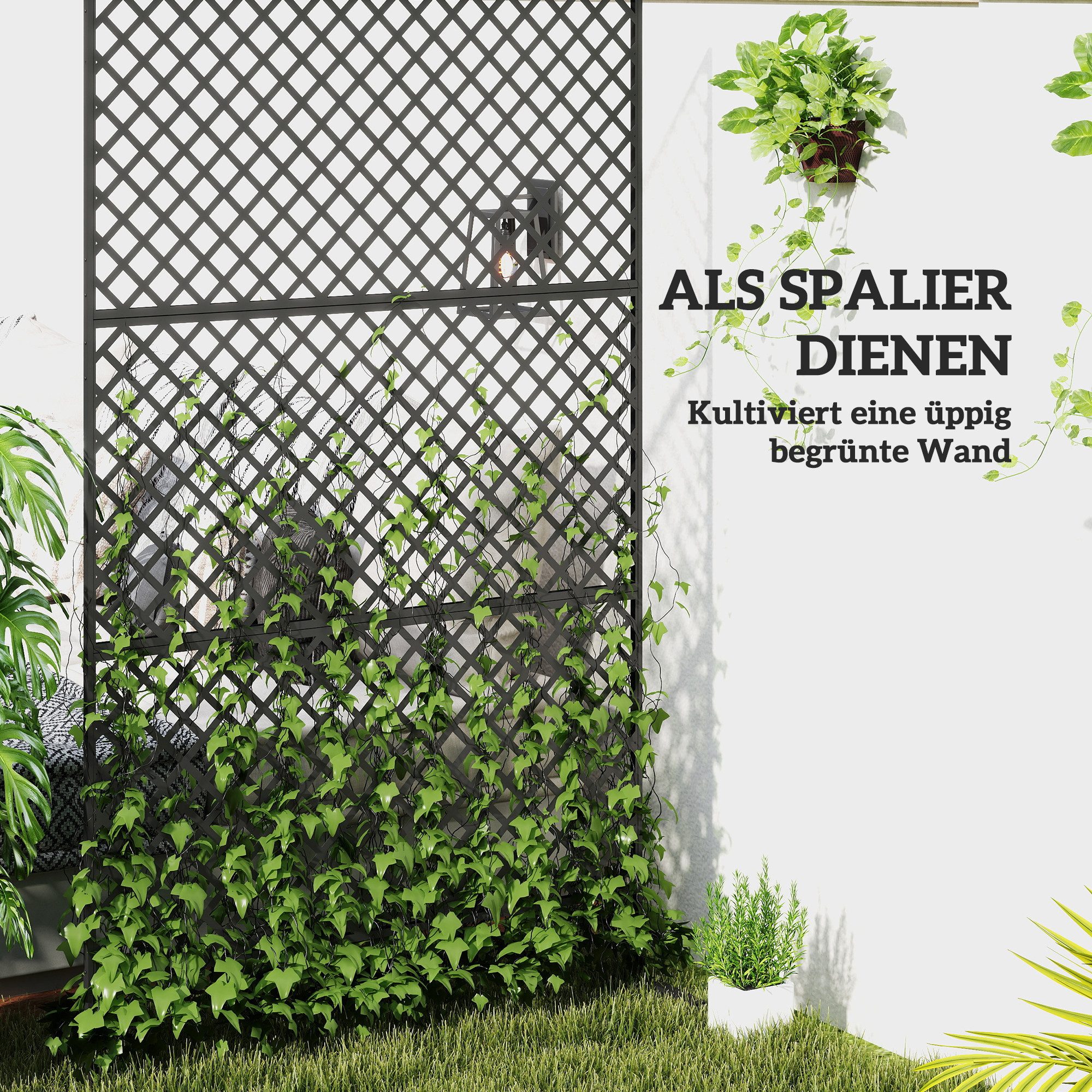 Outsunny Paravent 3-teilig 122 x 198 cm Freistehend Sichtschutz (Raumteiler, 3 St., Trennwand), aus Stahl, für Garten, Balkon, Terrasse, Schwarz – Bild 4 von 5