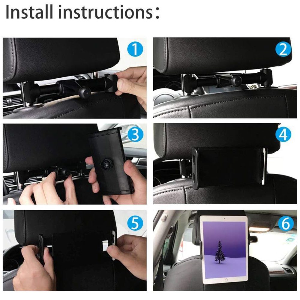 CLM-Tech Handy-Halterung Tablet Halterung für die Kopfstütze im Auto -, (bis 11,00 Zoll, Kopfstützenhalterung - iPad Halter, 2-tlg., 360 Grad drehbar, universal – Bild 5 von 5