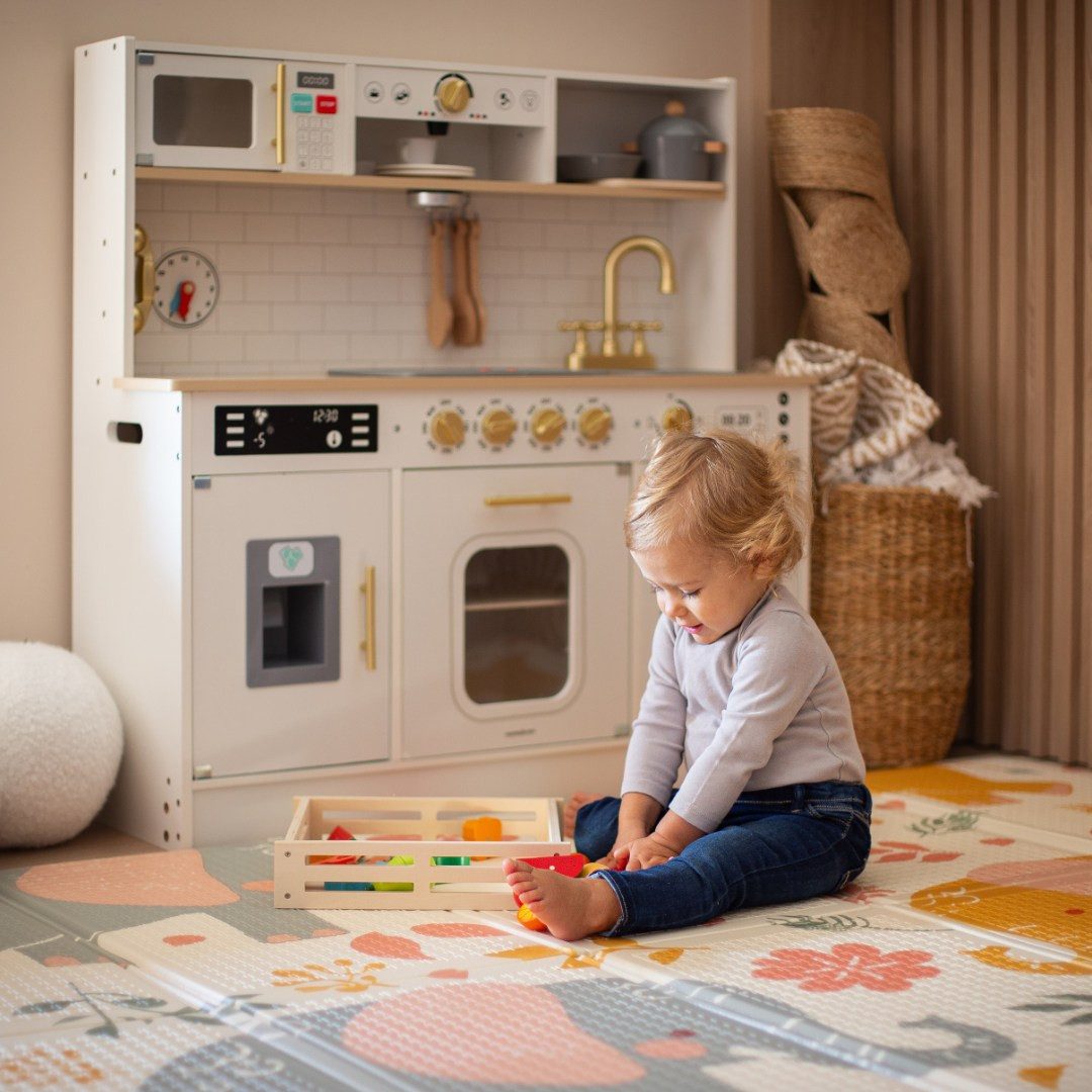 Mamabrum Kinder-Küchenset Holzküche für Kinder mit LED-Beleuchtung, Interaktive XXL
