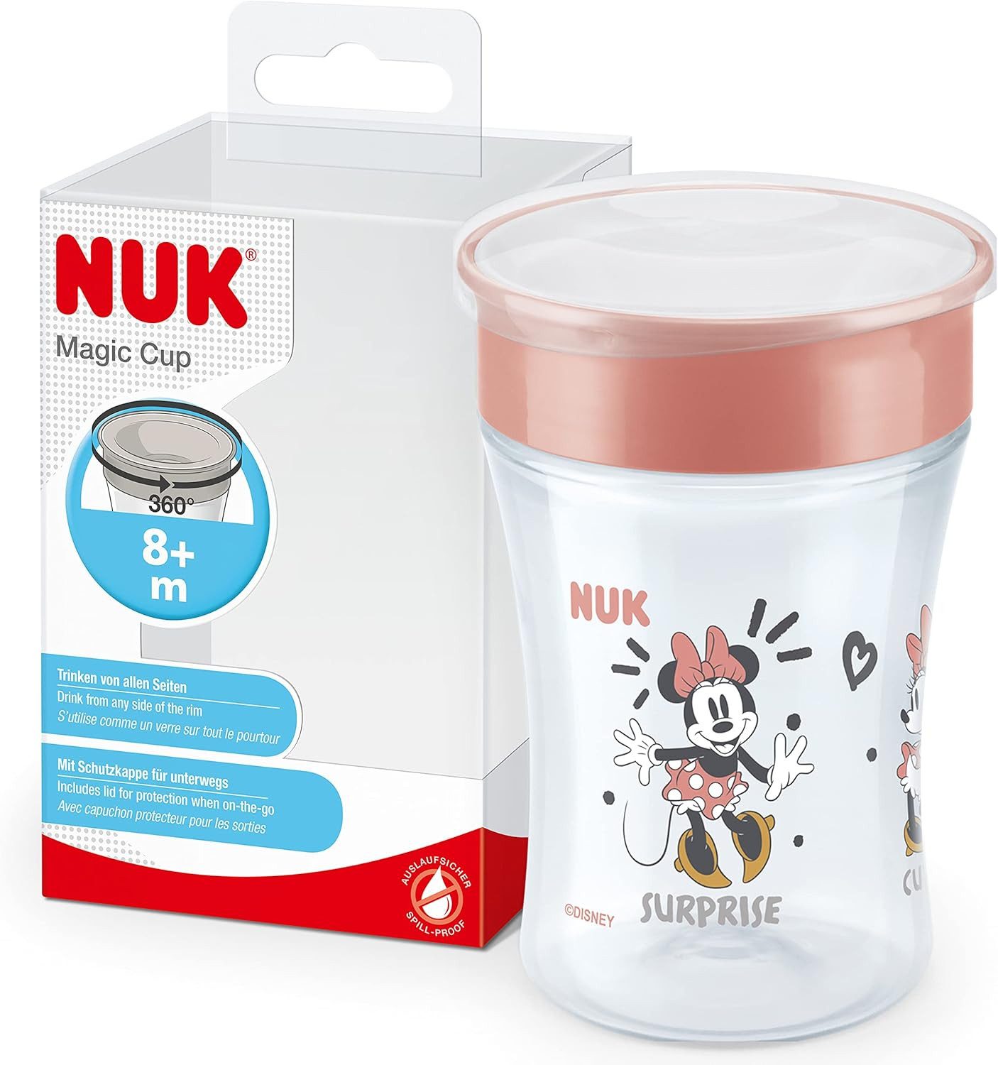 NUK Trinklernbecher NUK Magic Cup Mickey – Rot, Auslaufsicherer Becher, 1-tlg., 360°‑Trinkrand mit Silikondichtscheibe