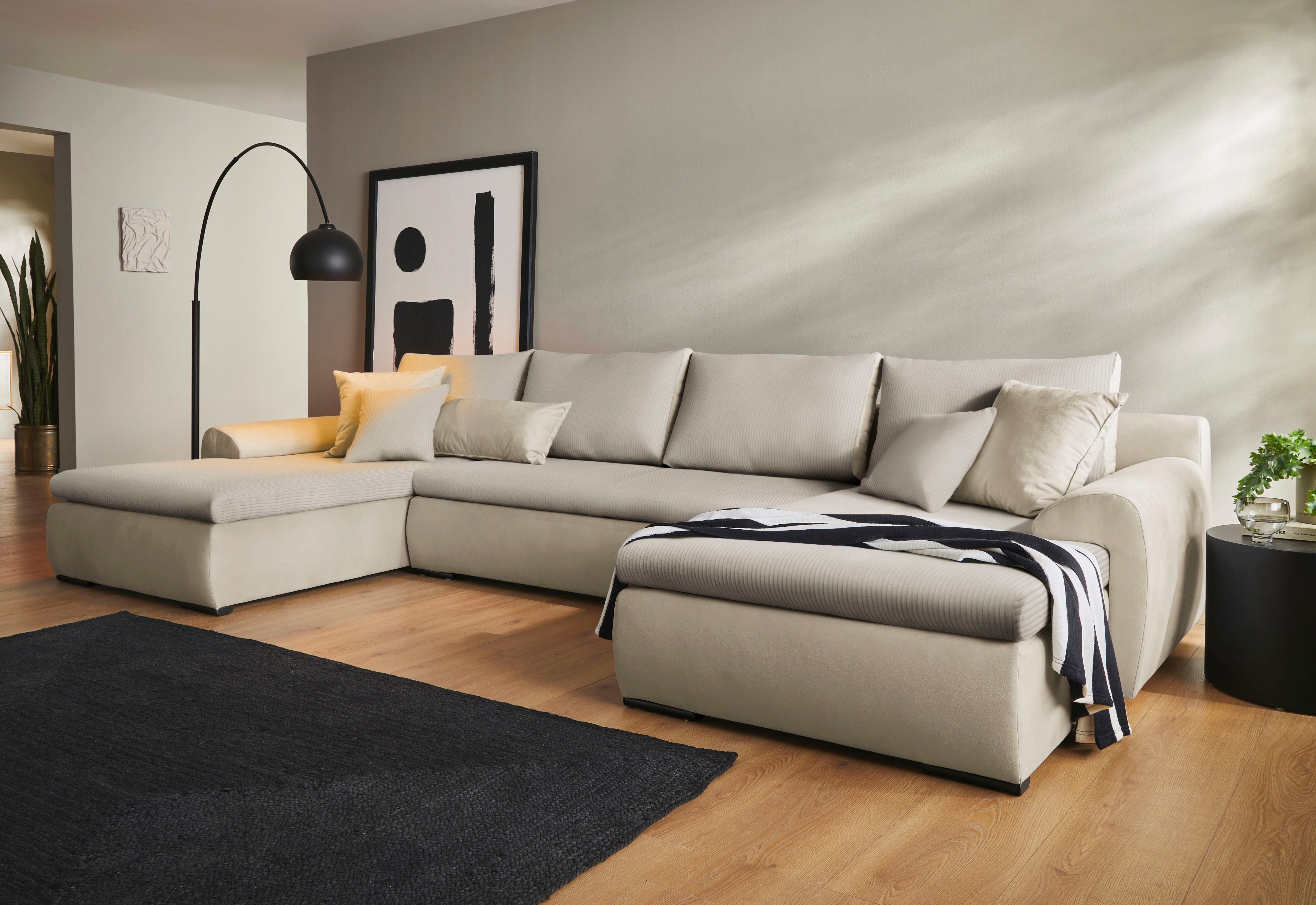 Home affaire Wohnlandschaft Win U-Form, B: 366 cm - OTTO. Verlässliche Qualität., mit Bettfunktion, Bettkasten & 5 Zierkissen