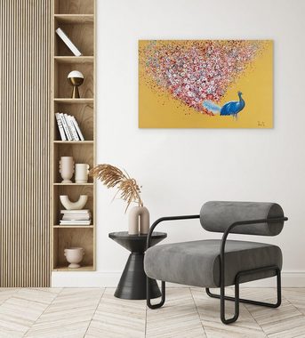 KUNSTLOFT Gemälde Floral Peacock 90x60 cm, Leinwandbild 100% HANDGEMALT Wandbild Wohnzimmer