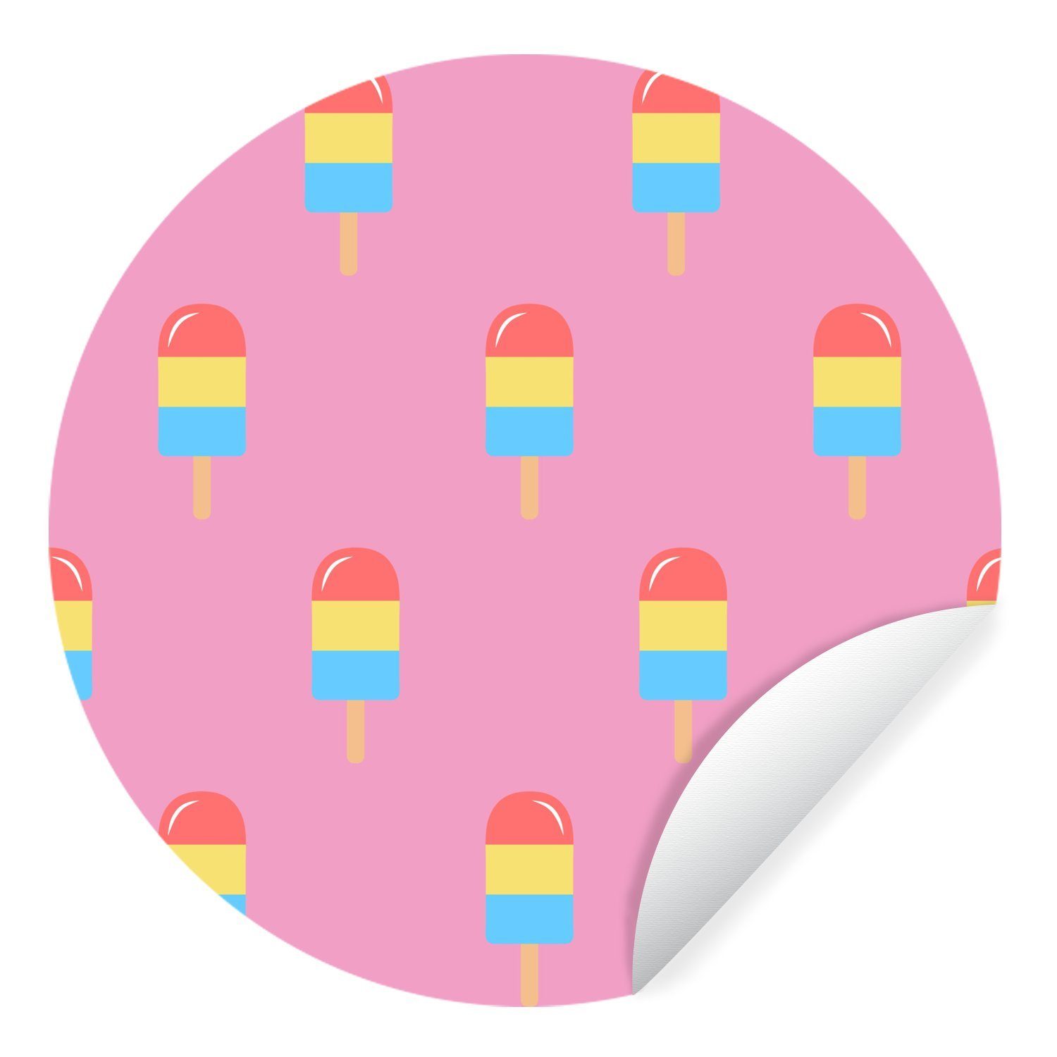 MuchoWow Wandsticker Eis - Muster - Rosa - Farben (1 St), Tapetenkreis für Kinderzimmer, Tapetenaufkleber, Rund, Wohnzimmer