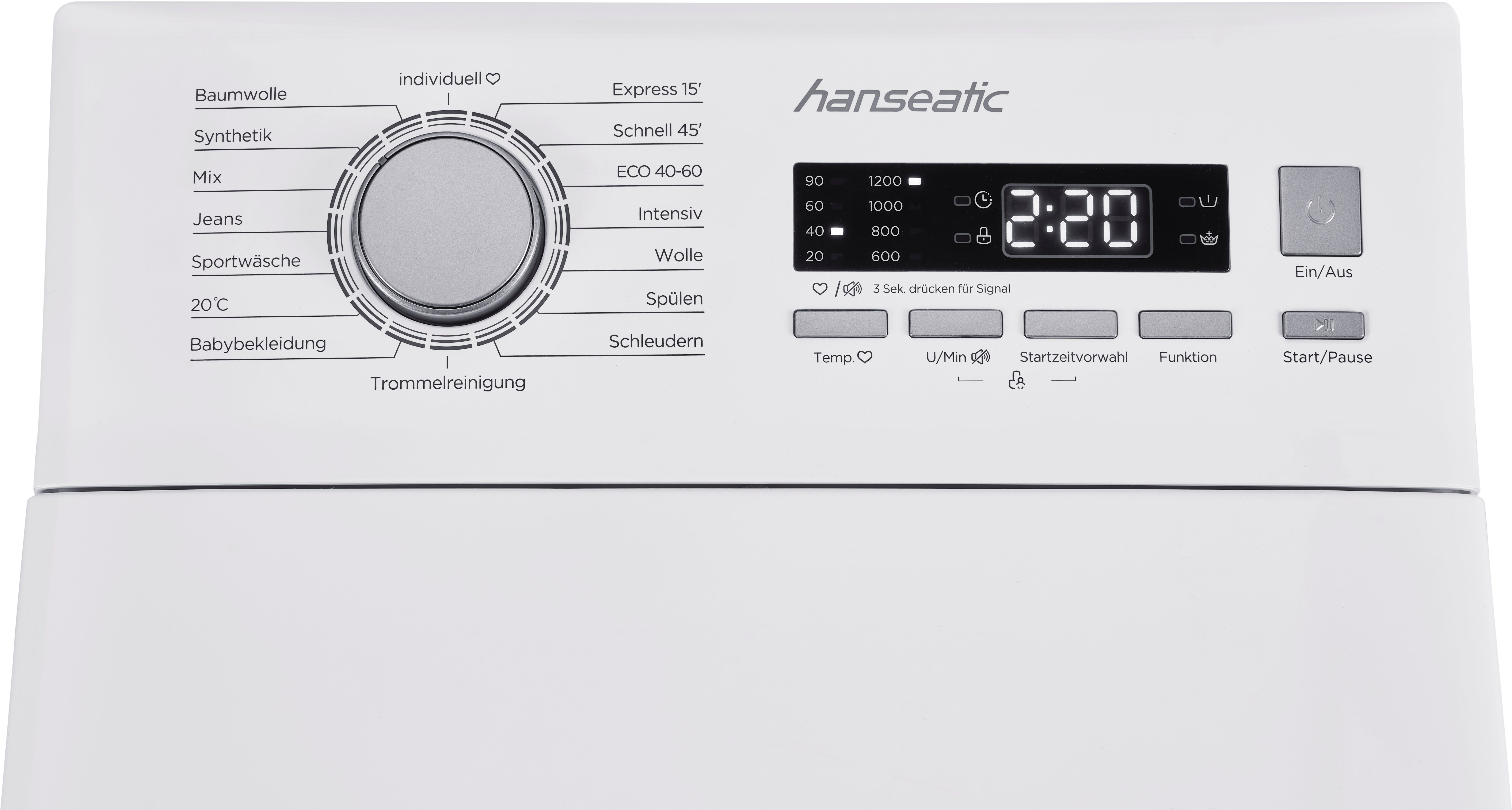 Toplader Überlaufschutzsystem Waschmaschine kg, Mengenautomatik, U/min, Hanseatic 7 1200 HTW712D,