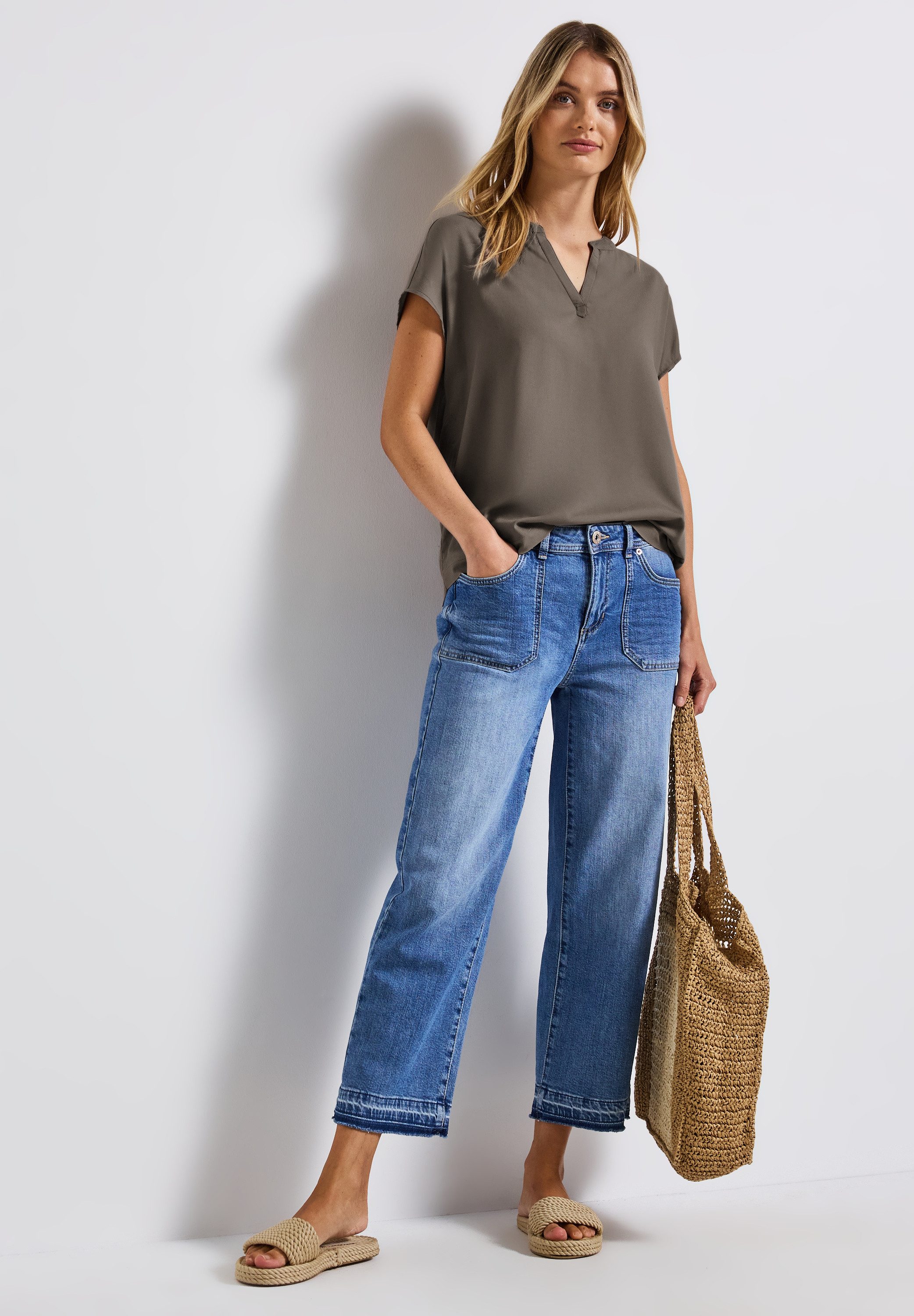 STREET ONE Kurzarmbluse Split Neck