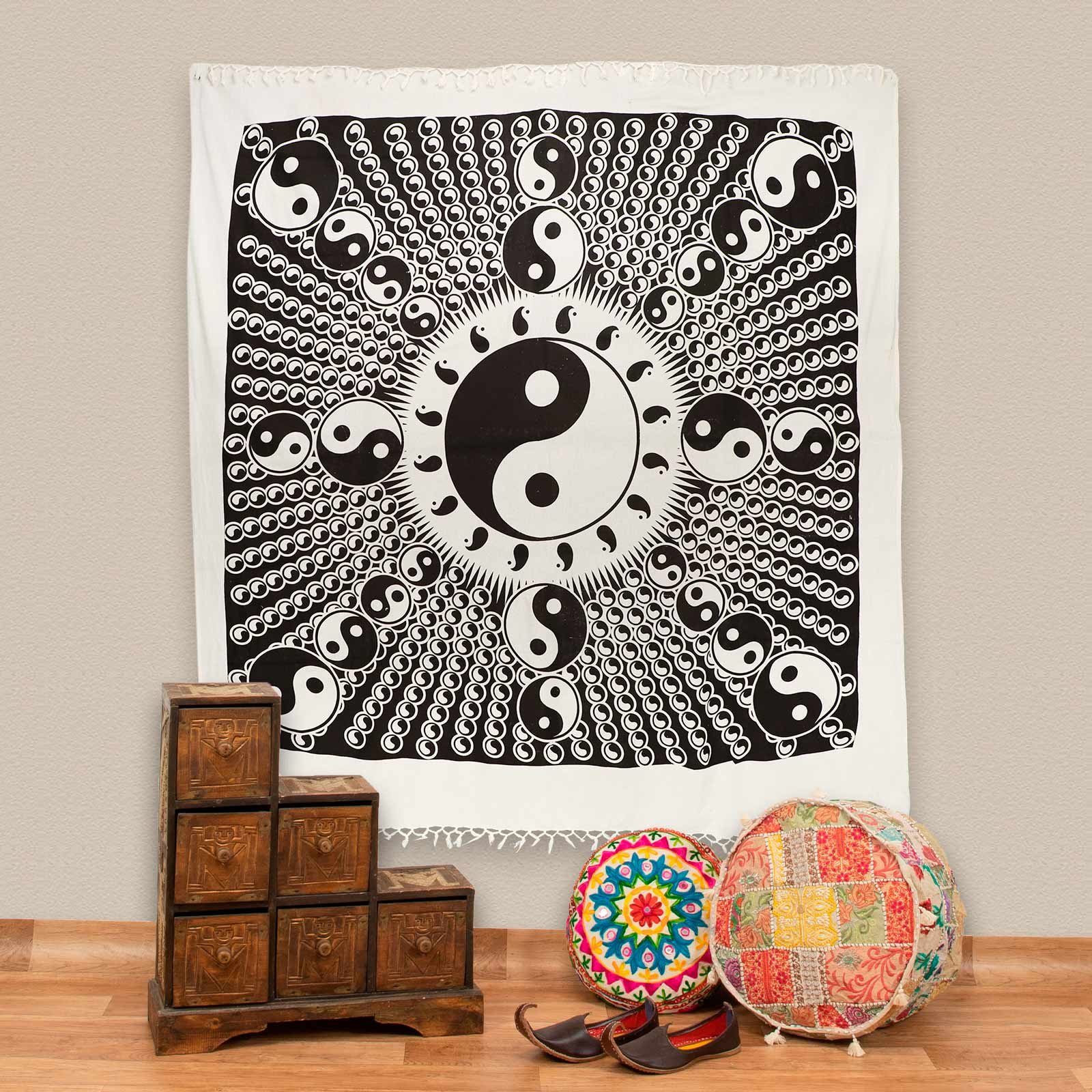 KUNST UND MAGIE Wandteppich Ying& Yang Dekotuch Große Tagesdecke Wandbehang Tuch ca. 210 x 240cm