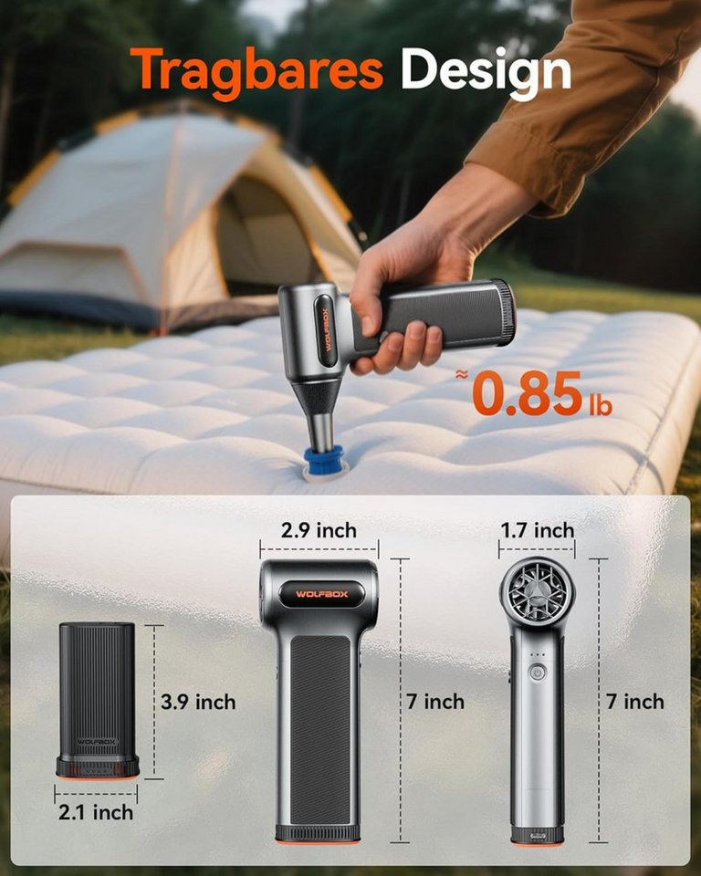 WOLFBOX Handstaubsauger MF200 Elektrisches Laubblasgerät, mit 3-stufiges Hochleistungsgebläse