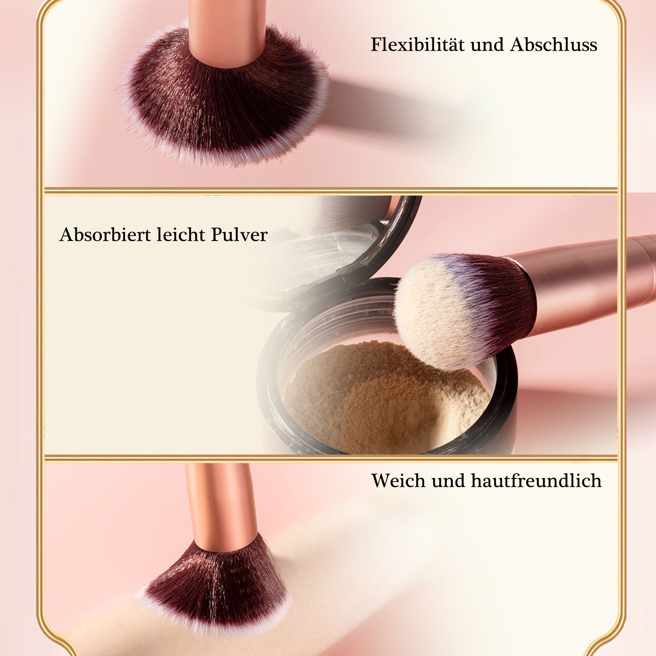 KINSI Kosmetikpinsel-Set Make-up Pinsel Set 14-tlg,Inklusive Aufbewahrungstasche, 14 tlg., Weiche Naturhaar Pinsel für Lidschatten & Foundation