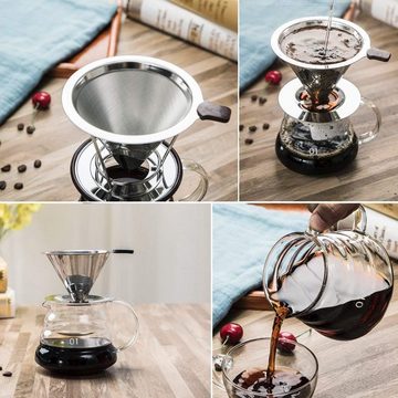 Juoungle Filter-Set Kaffeefilter aus Edelstahl, permanenter Kaffeefilter, Handfilter