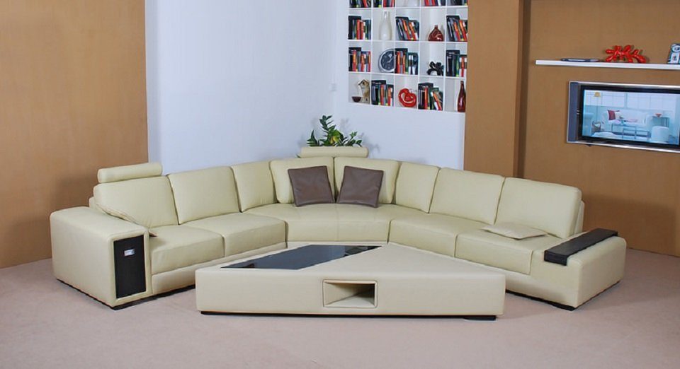 Europe Designer in JVmoebel mit Ecksofa Beige Wohnlandschaft L-Form, Hocker Ecksofa Sofa Made Couch